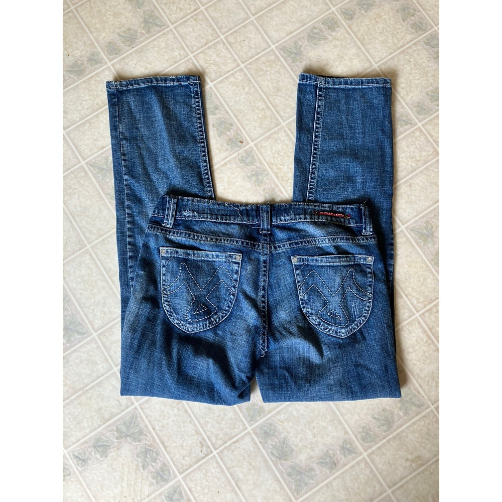 Womens Vigoss Jeans Embroidered Pockets Sz 11/12 31 White Blue Stitch Bootcut